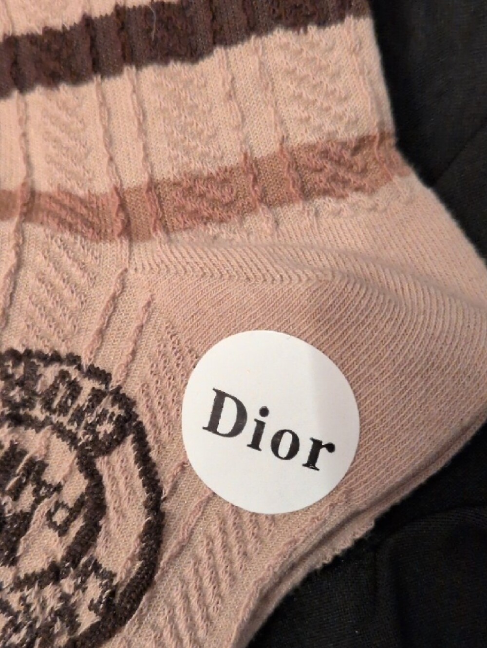 Dior Tan Crew Socks with Dark Brown Stripes - Picture 6 of 9